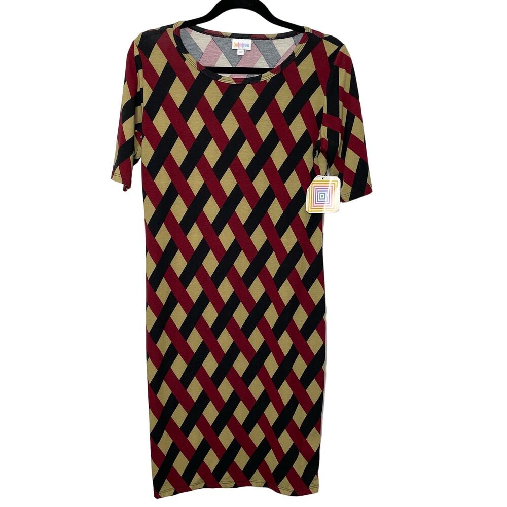 NWT LuLaRoe Shift Dress Short Sleeve Buttery Soft Stretch Red Black Cream M